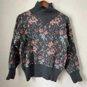 Vintage Northern Isles Pullover Sweater Floral Shetland Wool Blend Women Small
